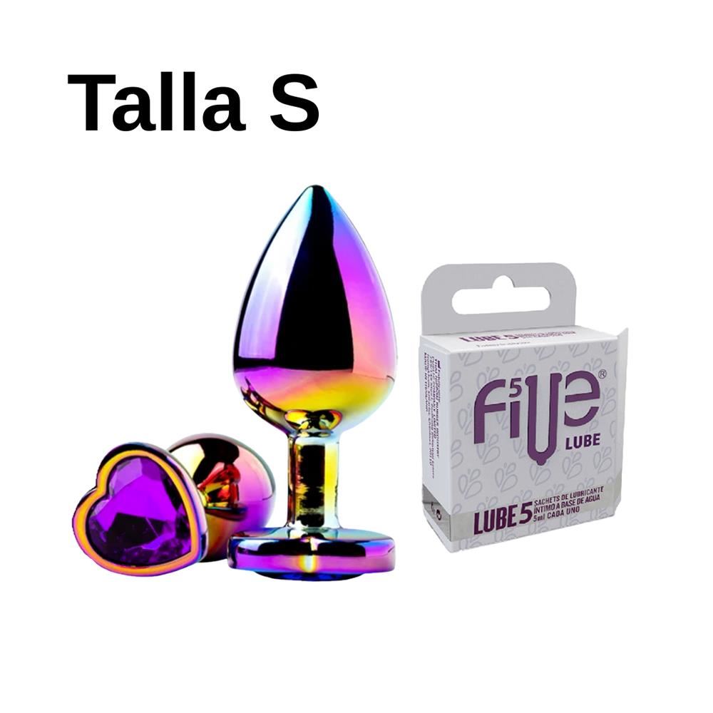 Plug Anal Dilatador S Consolador Aluminio Tornasolado + Lubricante Five 05 Sachets